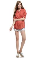 Bayan Turuncu 3/4 Kollu Tunik Gömlek