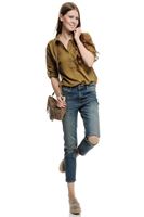 Bayan Yeşil 3/4 Kollu Tunik Gömlek