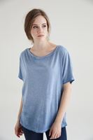 Bayan Lacivert Bot Yaka Dökümlü Tişört