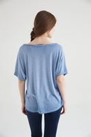 Bayan Lacivert Bot Yaka Dökümlü Tişört