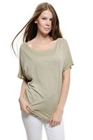 Bayan Yeşil Bot Yaka Dökümlü Tişört