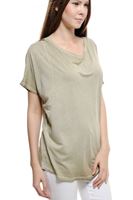 Bayan Yeşil Bot Yaka Dökümlü Tişört