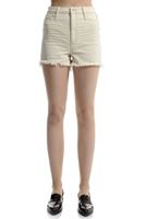 Bayan Krem Yüksek Bel Püsküllü Mini Şort