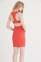 Bayan Kırmızı Sırt Dekolteli Mini Elbise