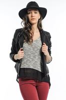 Bayan Siyah Bisiklet Yaka Deri Ceket