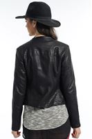 Bayan Siyah Bisiklet Yaka Deri Ceket