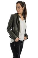 Bayan Yeşil Bisiklet Yaka Deri Ceket