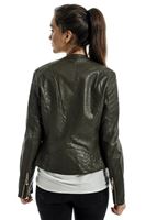 Bayan Yeşil Bisiklet Yaka Deri Ceket