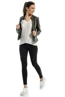 Bayan Yeşil Bisiklet Yaka Deri Ceket