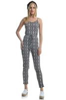 Bayan Siyah Desenli Askılı Tulum