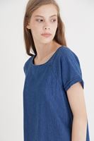 Bayan Mavi Kısa Kollu Denim Elbise