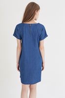 Bayan Mavi Kısa Kollu Denim Elbise