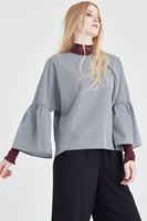 Bayan Siyah/Beyaz Pötikare Desenli Bluz