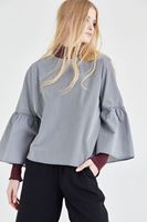 Bayan Siyah/Beyaz Pötikare Desenli Bluz