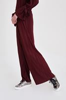 Bayan Bordo Pileli Bol Pantolon