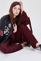 Bayan Bordo Pileli Bol Pantolon