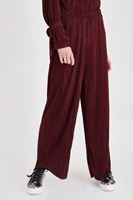 Bayan Bordo Pileli Bol Pantolon