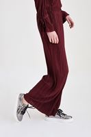 Bayan Bordo Pileli Bol Pantolon