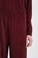 Bayan Bordo Pileli Bol Pantolon