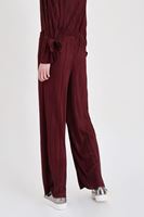 Bayan Bordo Pileli Bol Pantolon