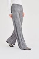 Bayan Gri Simli Pileli Pantolon