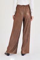 Bayan Kahverengi Simli Pileli Pantolon