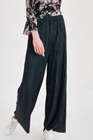 Bayan Yeşil Simli Pileli Pantolon