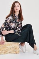 Bayan Yeşil Simli Pileli Pantolon