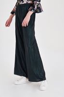 Bayan Yeşil Simli Pileli Pantolon