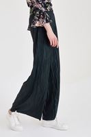 Bayan Yeşil Simli Pileli Pantolon