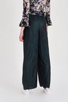 Bayan Yeşil Simli Pileli Pantolon