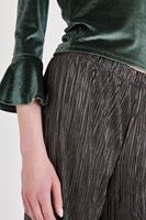 Bayan Yeşil Simli Pileli Pantolon