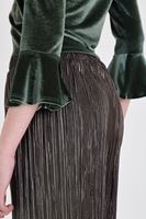 Bayan Yeşil Simli Pileli Pantolon