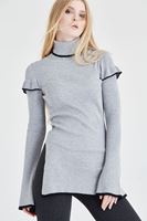 Bayan Gri Kol Detaylı Boğazlı Kazak