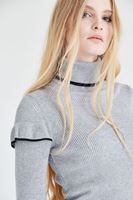 Bayan Gri Kol Detaylı Boğazlı Kazak