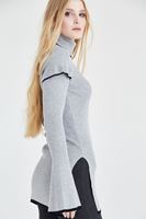 Bayan Gri Kol Detaylı Boğazlı Kazak