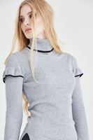 Bayan Gri Kol Detaylı Boğazlı Kazak