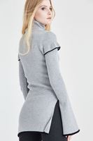 Bayan Gri Kol Detaylı Boğazlı Kazak