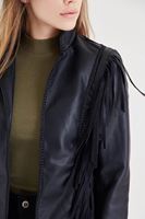 Bayan Siyah Püsküllü Deri Ceket