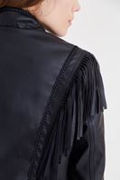 Bayan Siyah Püsküllü Deri Ceket