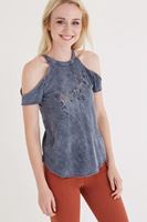 Bayan Gri Omuz Detaylı T-shirt