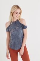 Bayan Gri Omuz Detaylı T-shirt