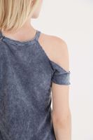 Bayan Gri Omuz Detaylı T-shirt