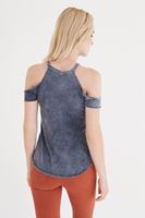 Bayan Gri Omuz Detaylı T-shirt