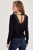 Bayan Siyah Yakası Dantel Detaylı Bluz