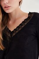 Bayan Siyah Yakası Dantel Detaylı Bluz