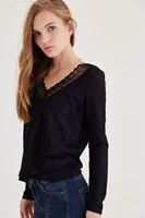 Bayan Siyah Yakası Dantel Detaylı Bluz