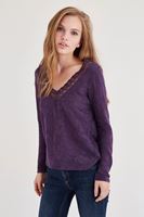 Bayan Mor Yakası Dantel Detaylı Bluz