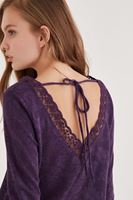Bayan Mor Yakası Dantel Detaylı Bluz