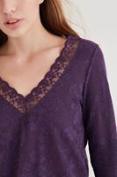Bayan Mor Yakası Dantel Detaylı Bluz